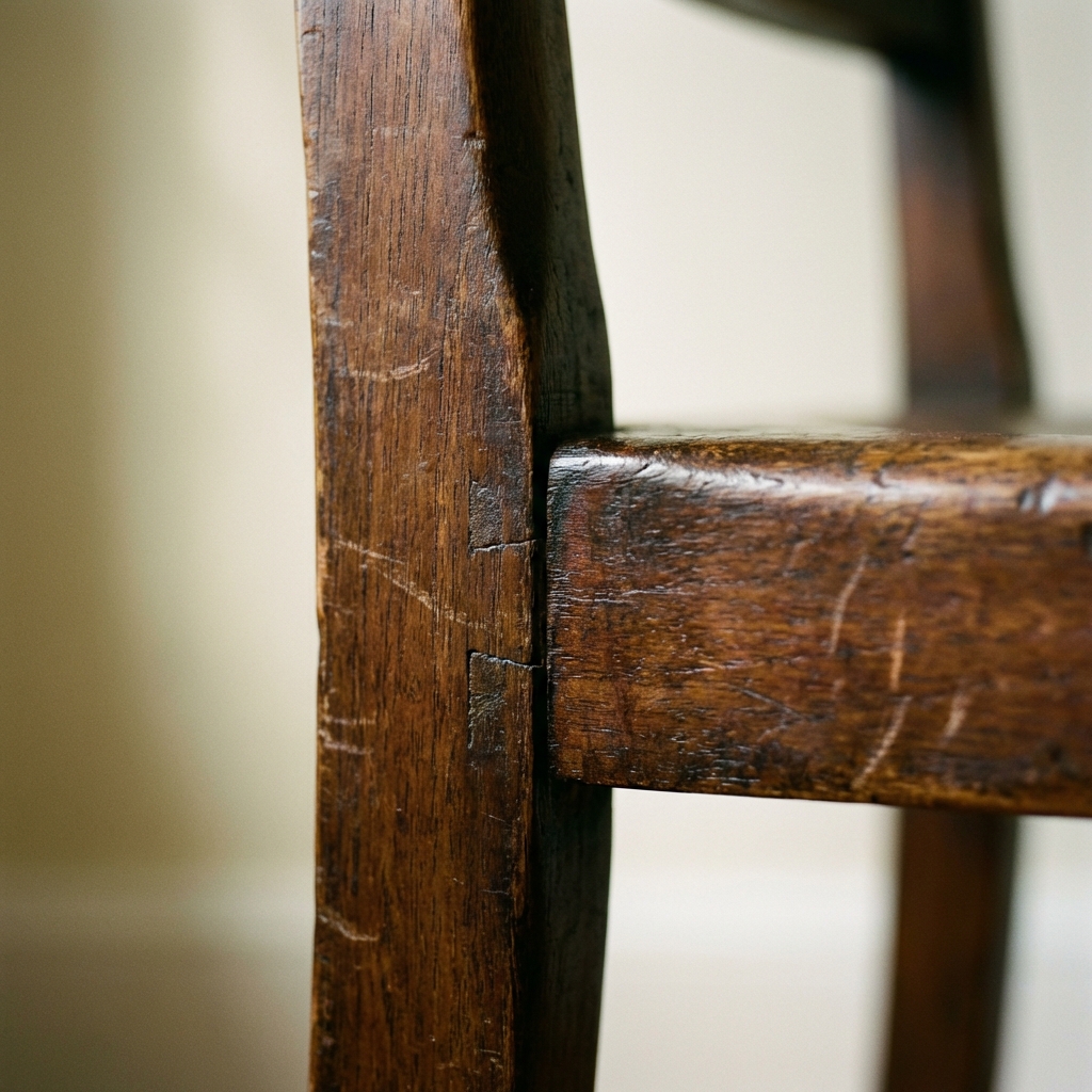 Beautifully aged walnut wood joint showing decades of use